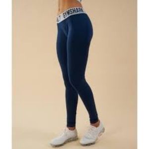 Gymshark navy fit leggings- light blue waistband